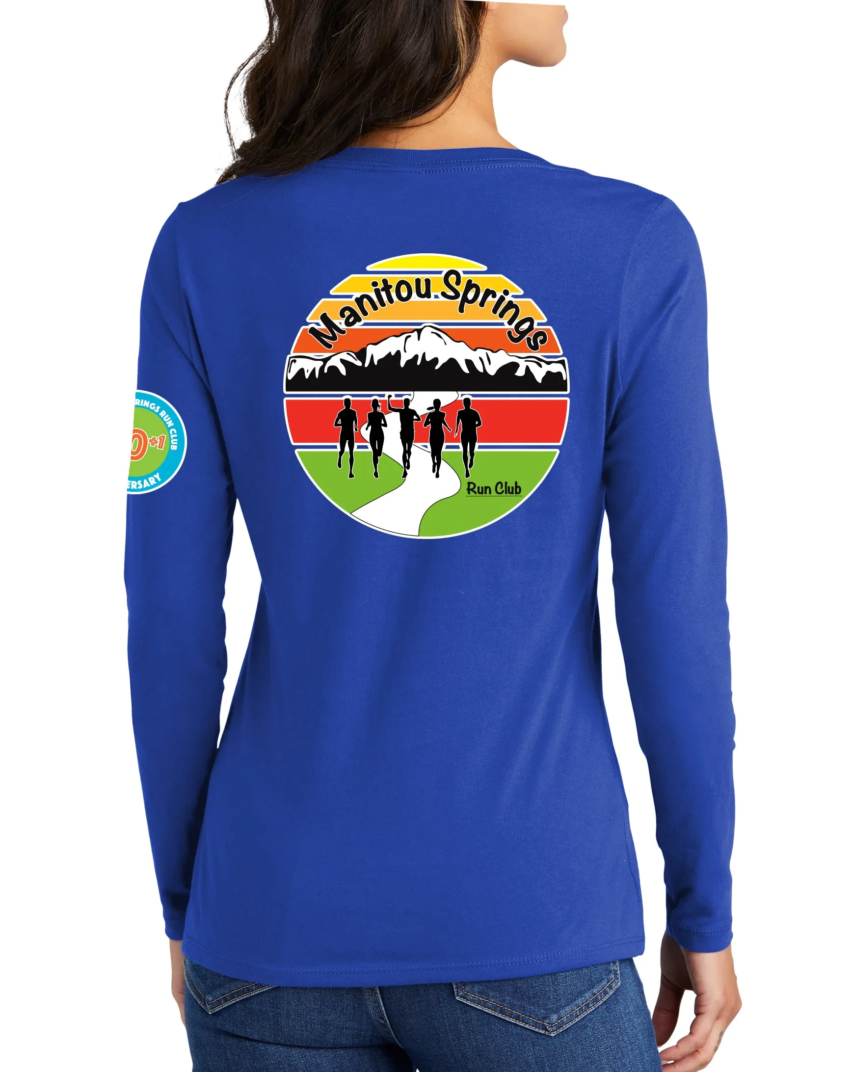 Anniversary Patch Women's Long Sleeve Ring Spun Cotton V-Neck Shirt. This shirt comes in multiple colors.