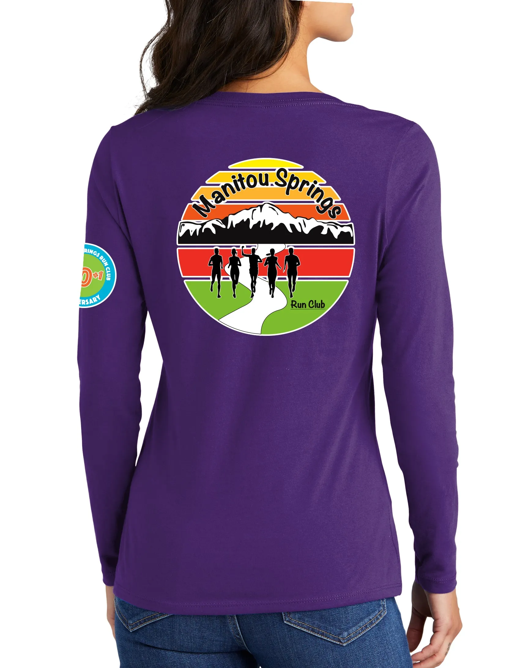 Anniversary Patch Women's Long Sleeve Ring Spun Cotton V-Neck Shirt. This shirt comes in multiple colors.