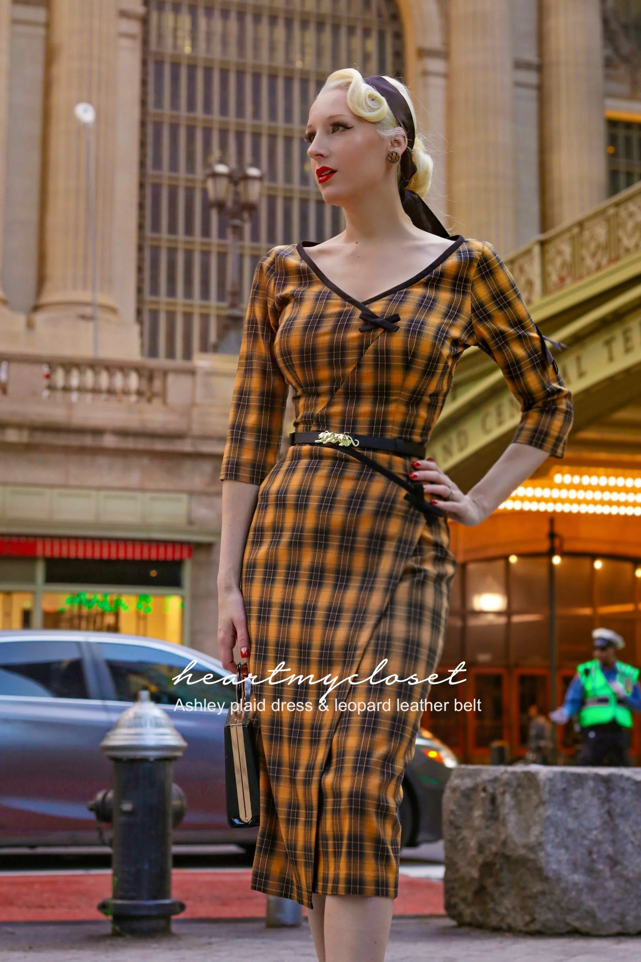 Ashley plaid- retro vintage bow dress pencil