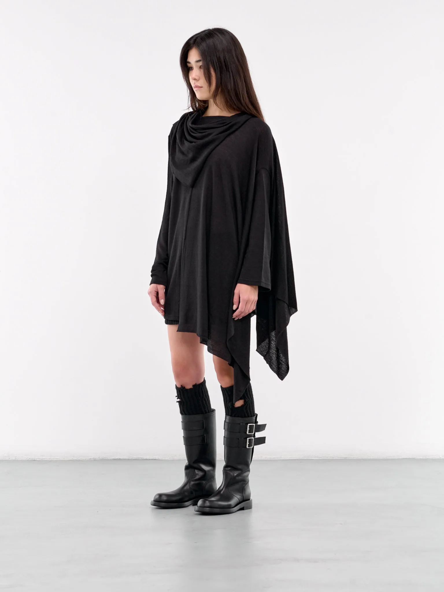 Asymmetric Draped Cardigan (FO-T46-179-BLACK)