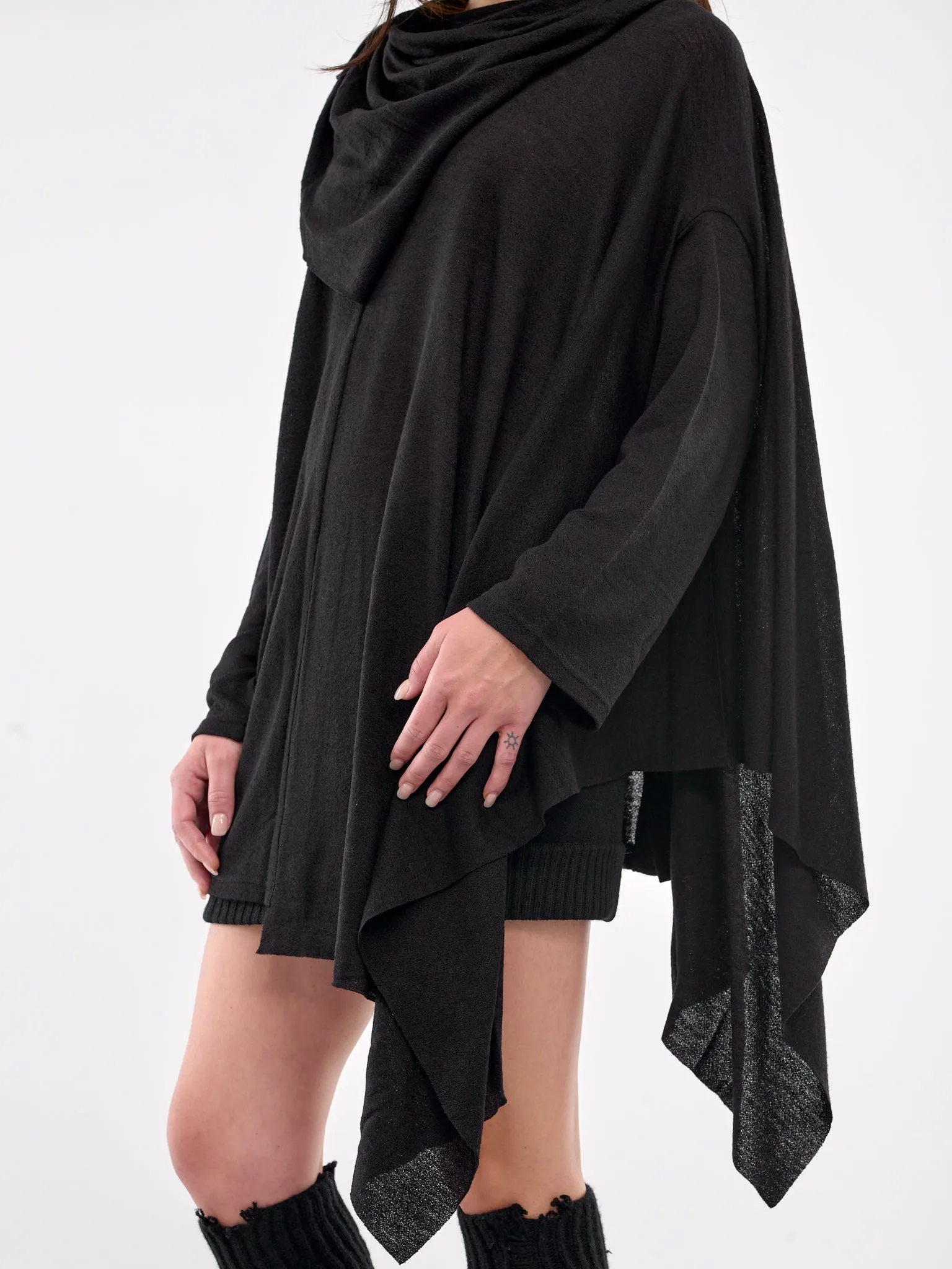 Asymmetric Draped Cardigan (FO-T46-179-BLACK)