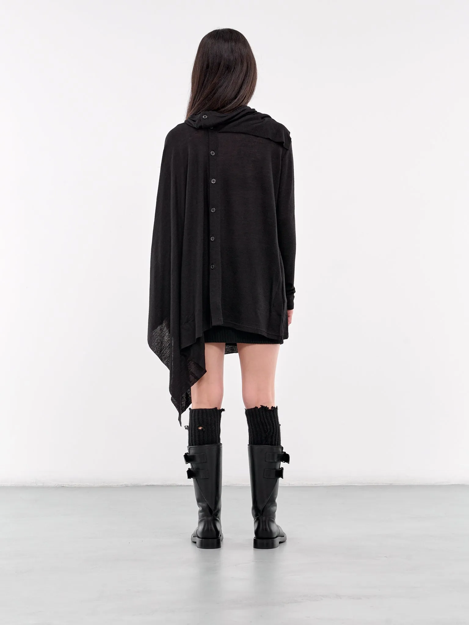 Asymmetric Draped Cardigan (FO-T46-179-BLACK)