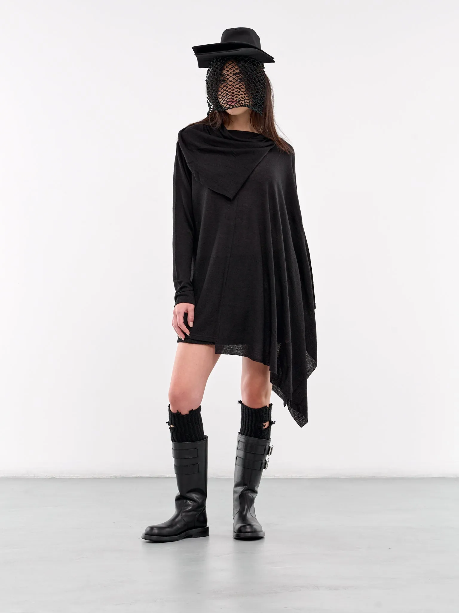 Asymmetric Draped Cardigan (FO-T46-179-BLACK)