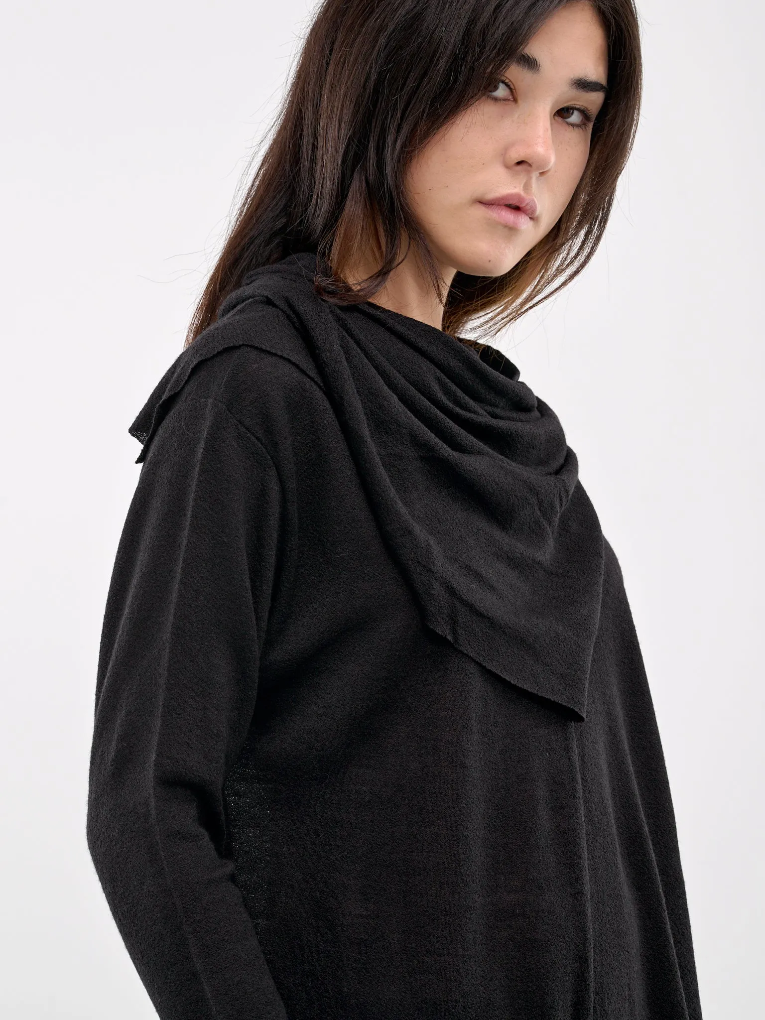 Asymmetric Draped Cardigan (FO-T46-179-BLACK)