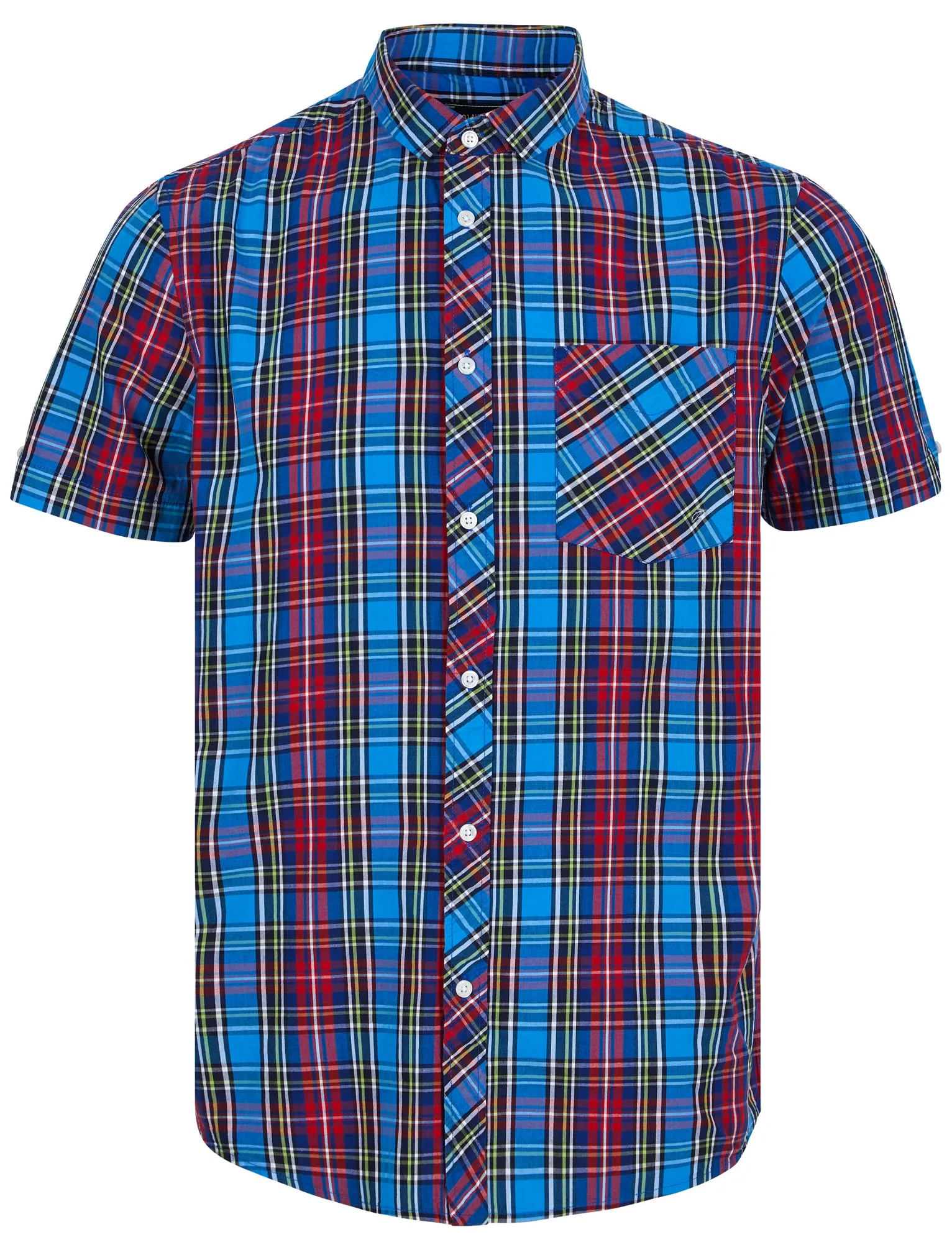 Baltra Checked Cotton Short Sleeve Shirt in Blue / Red Check  - Tokyo Laundry