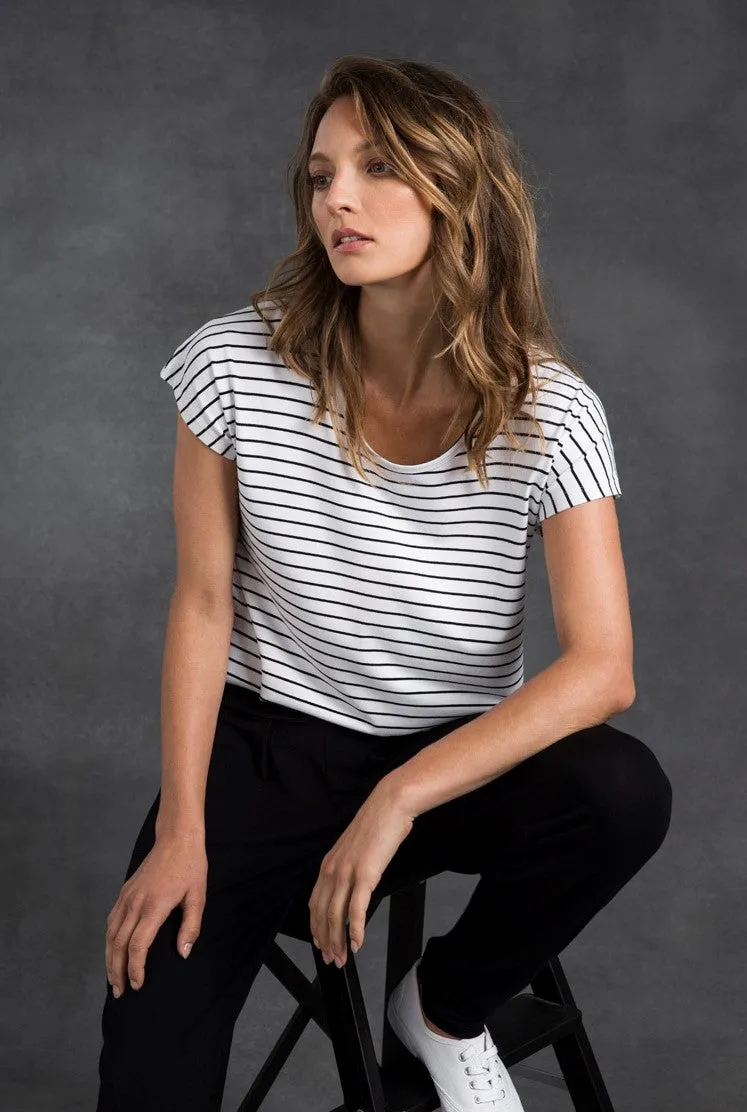 Bamboo Eadie Tee  - White Black Stripe