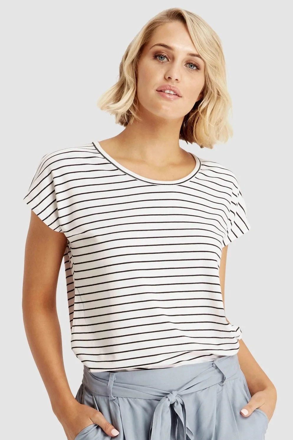 Bamboo Eadie Tee  - White Black Stripe