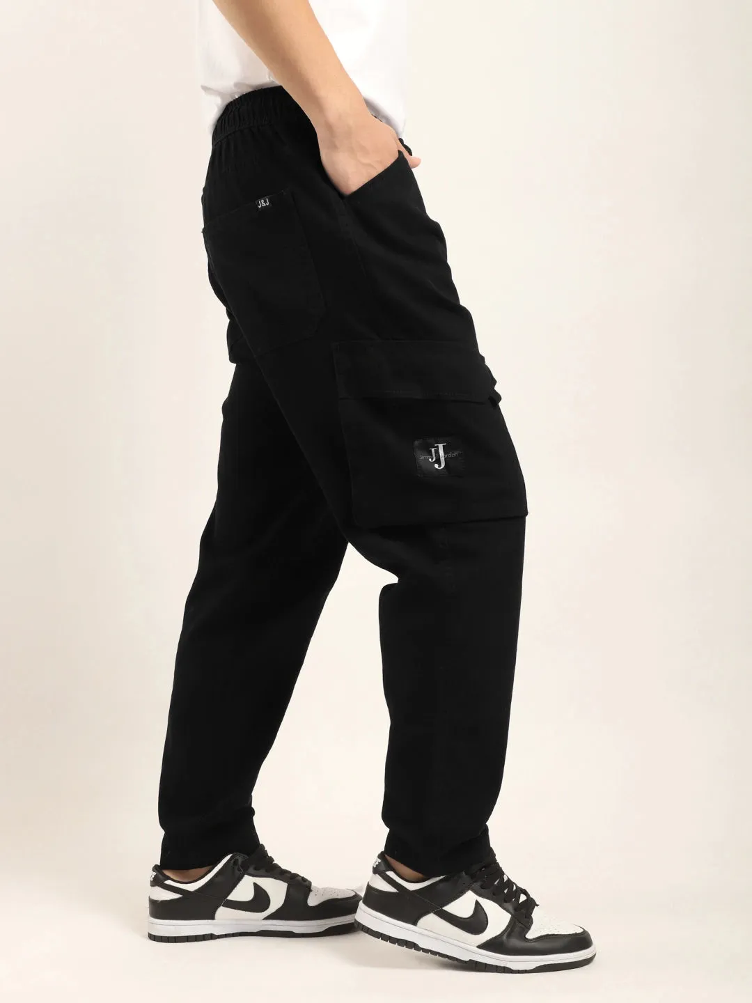 Black Cotton Stretch Plus Size Cargo