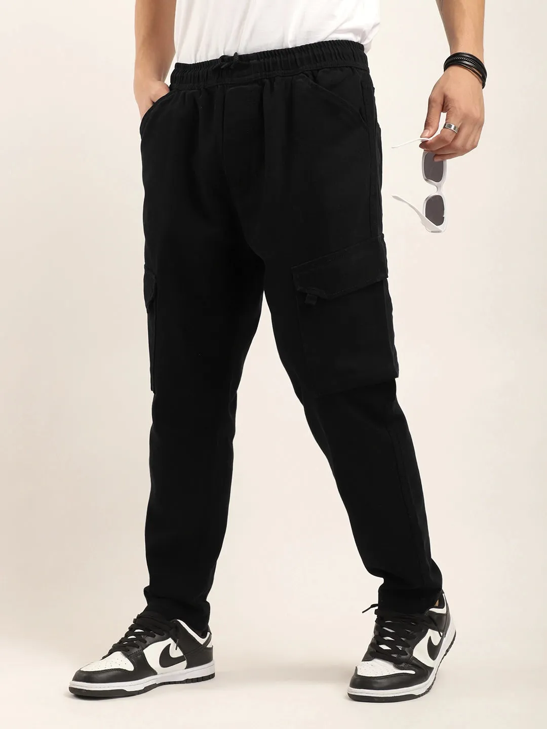 Black Cotton Stretch Plus Size Cargo