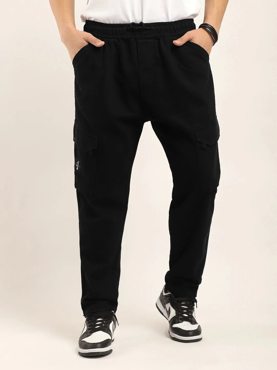 Black Cotton Stretch Plus Size Cargo