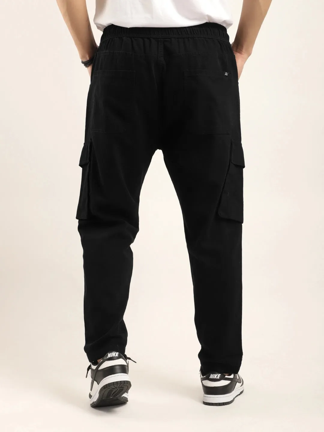 Black Cotton Stretch Plus Size Cargo