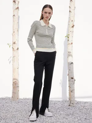 Black Full-Length Slim Pants With Slit