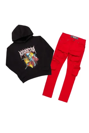 Boys Ozo Black/Red Graphic Hoodie/Jean Set