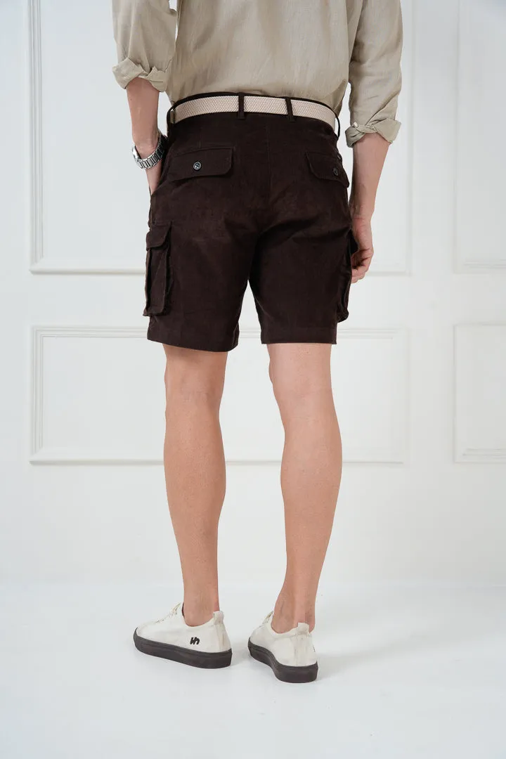 Coffee Brown Corduroy Stretch Cargo Shorts