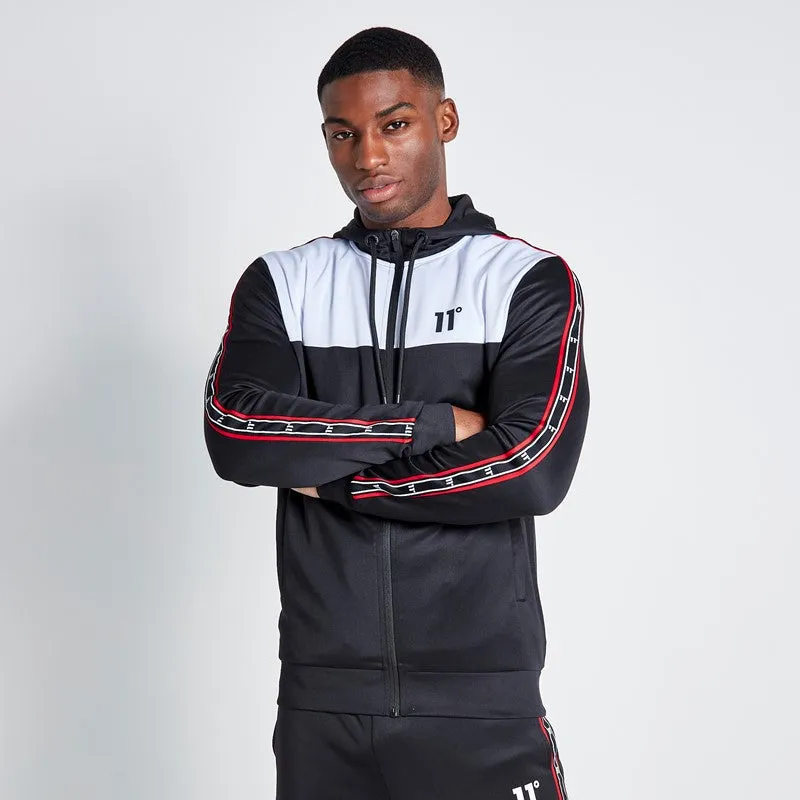 Colour Block Taped Piping Hoodie - Black / White