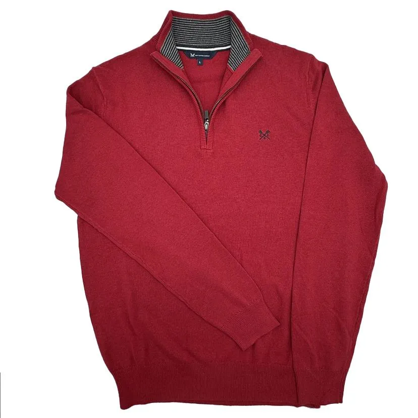 Crew Clothing Mens Knitted Jumper Long Sleeve Half Zip Scarlet Red