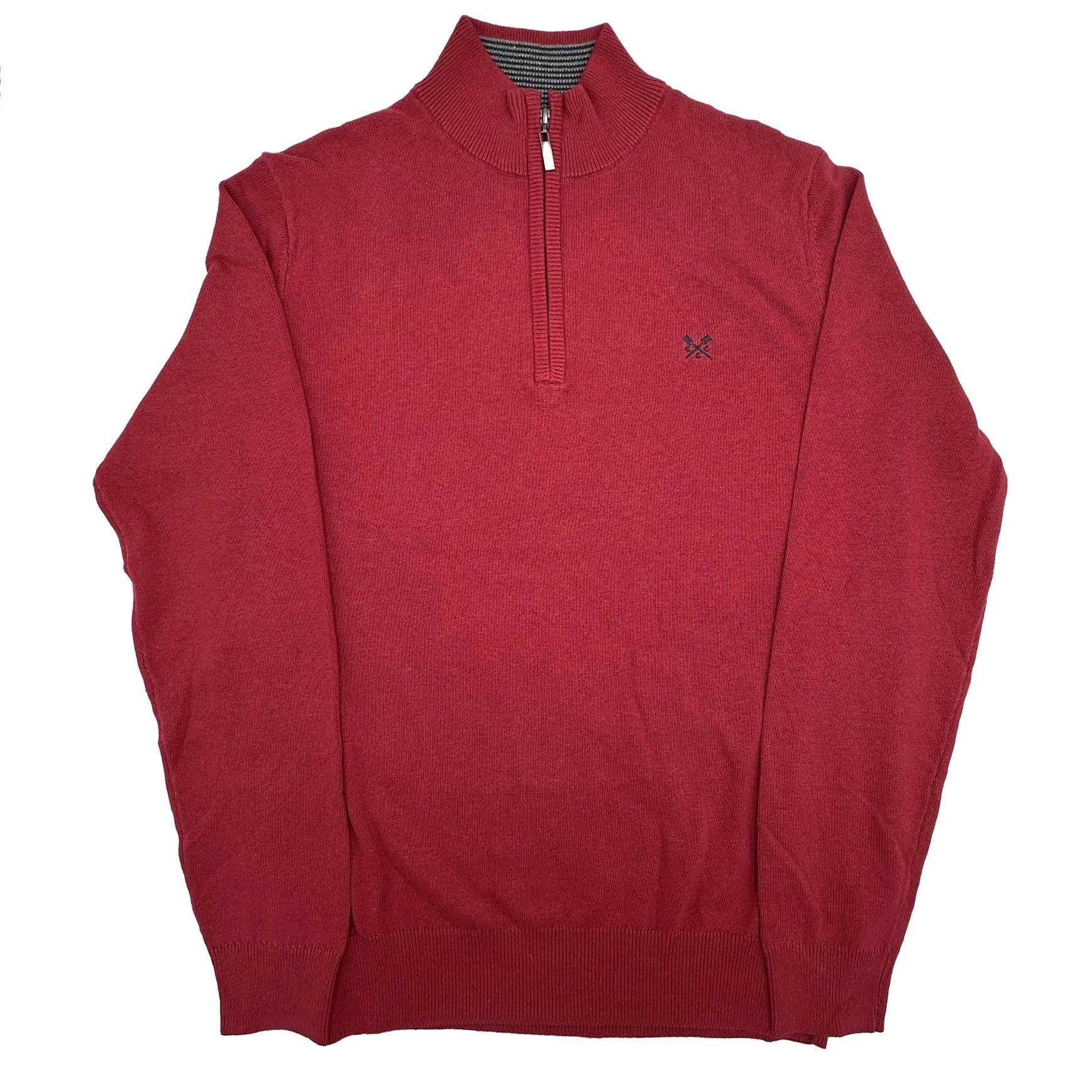 Crew Clothing Mens Knitted Jumper Long Sleeve Half Zip Scarlet Red