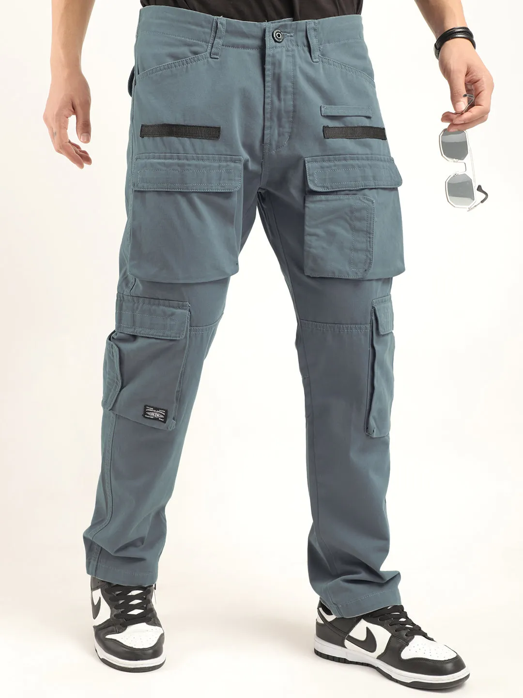 Crime Sky Blue Multi Pocket Cargo