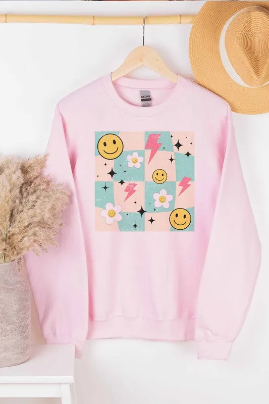 DAISY SMILEY CHECKER GRAPHIC SWEATSHIRT