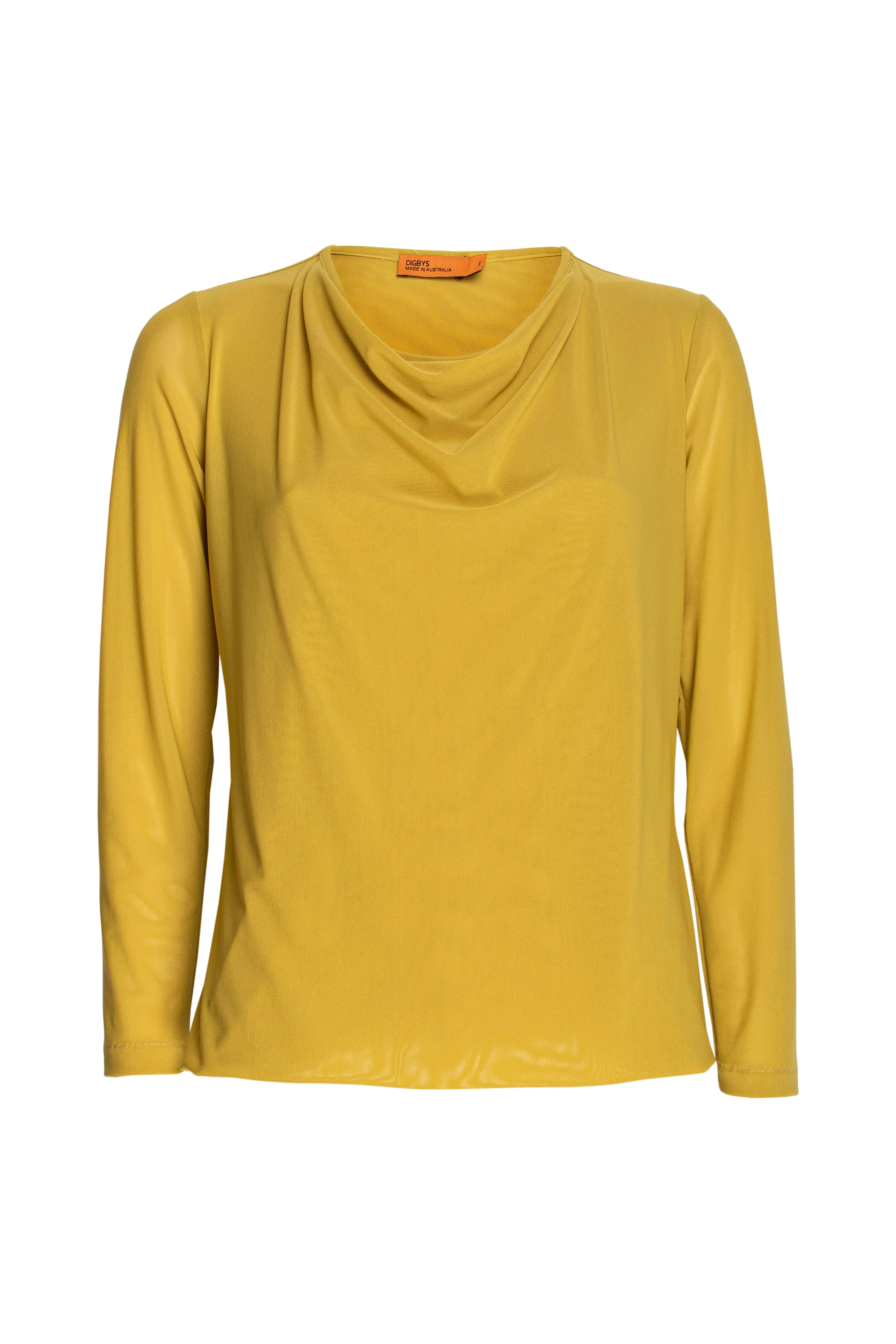 Drape Neck Long Sleeve Top - Mustard Mesh 4242