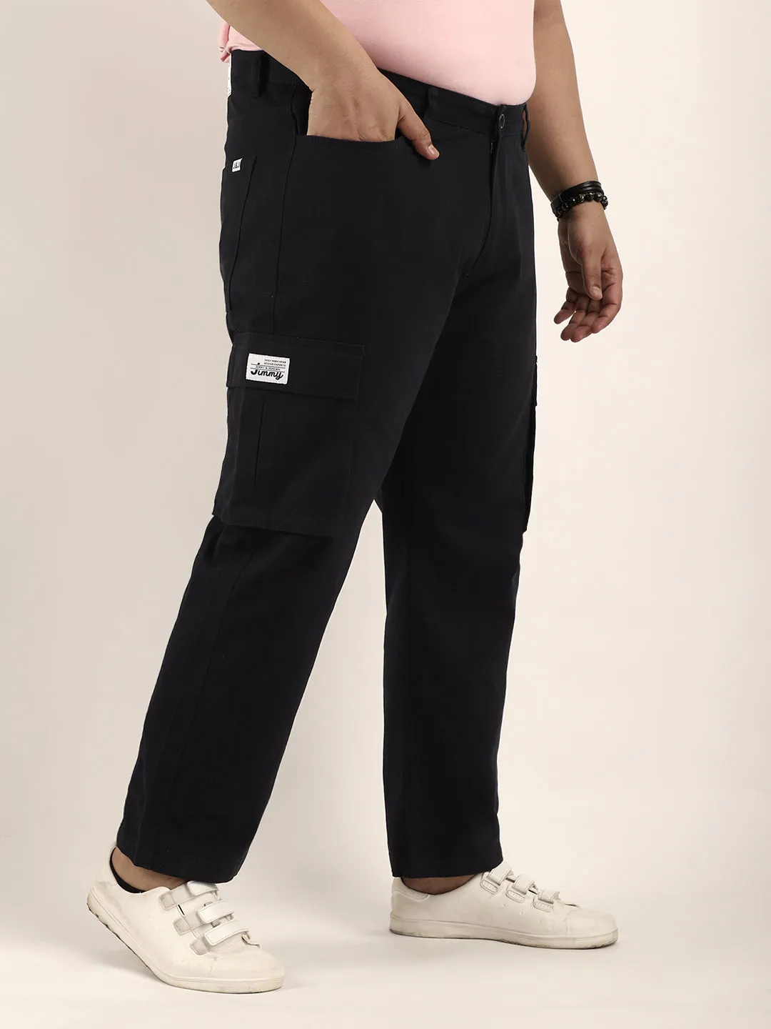 Drippy Black Cotton Twill Plus Size Cargo