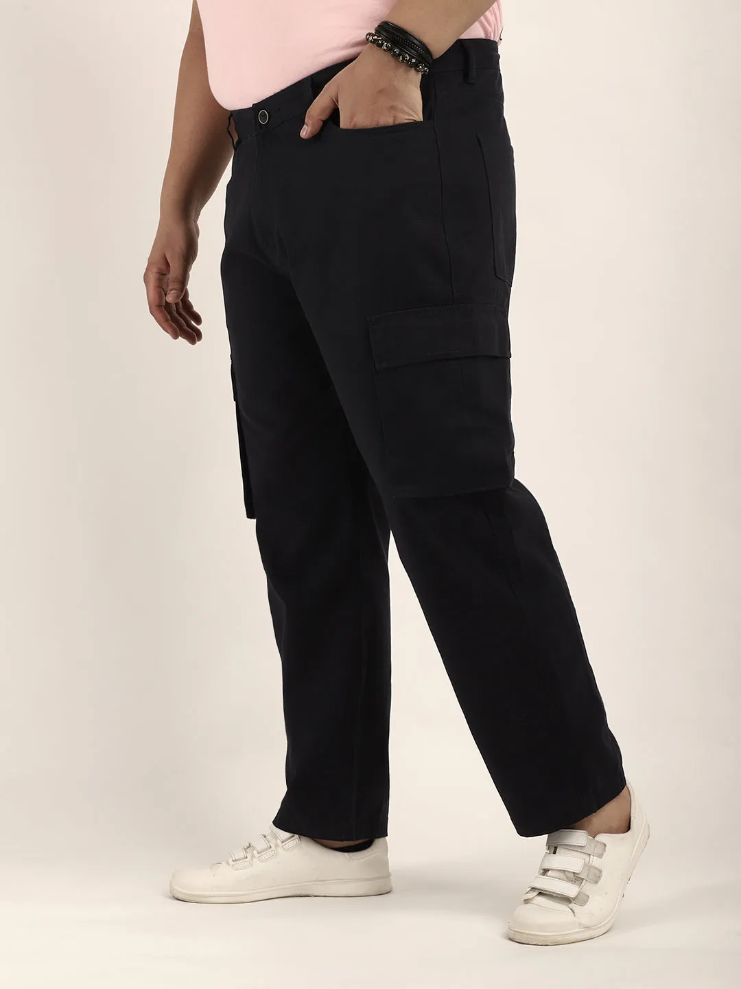 Drippy Black Cotton Twill Plus Size Cargo