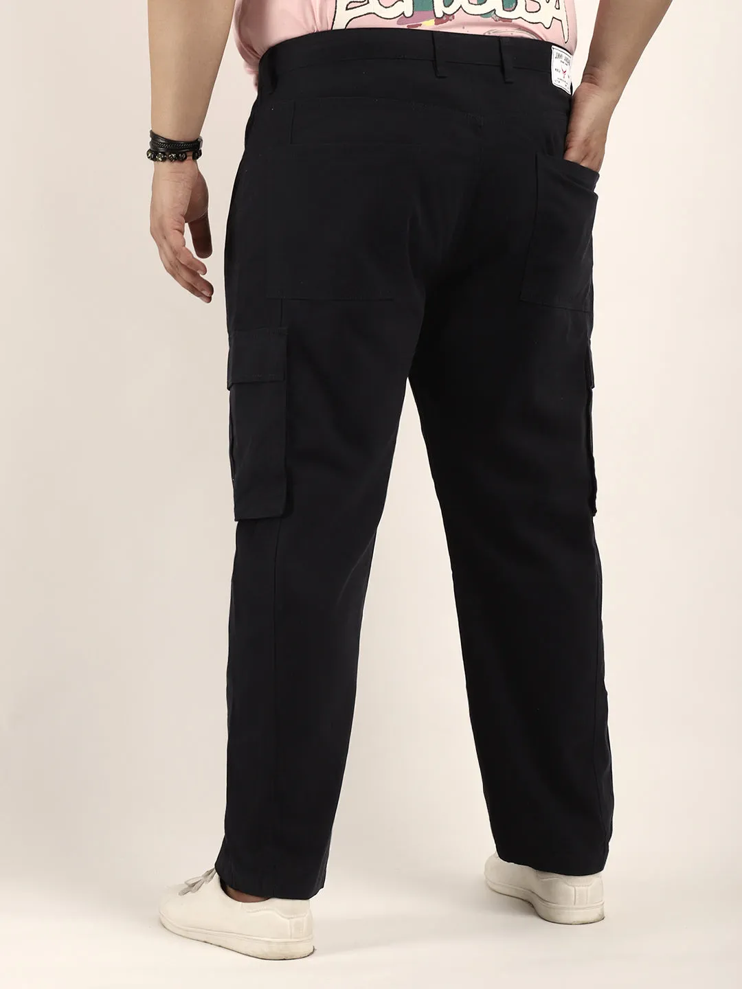 Drippy Black Cotton Twill Plus Size Cargo