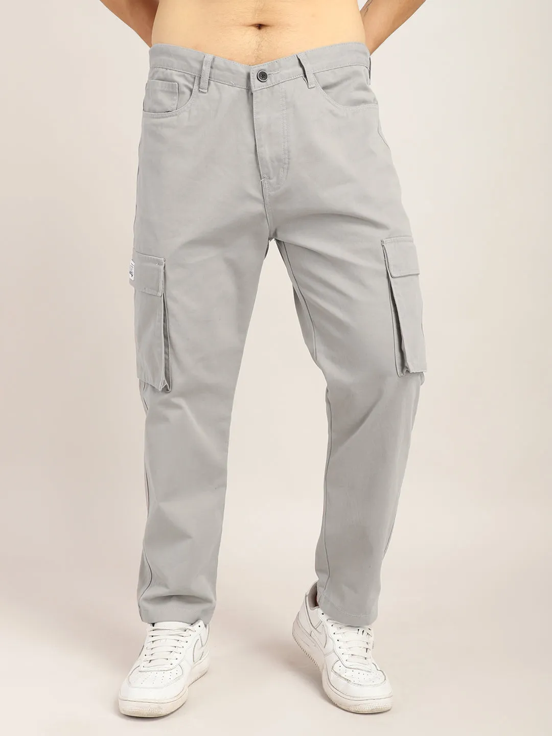 Drippy Light Grey Cotton Twill Plus Size Cargo