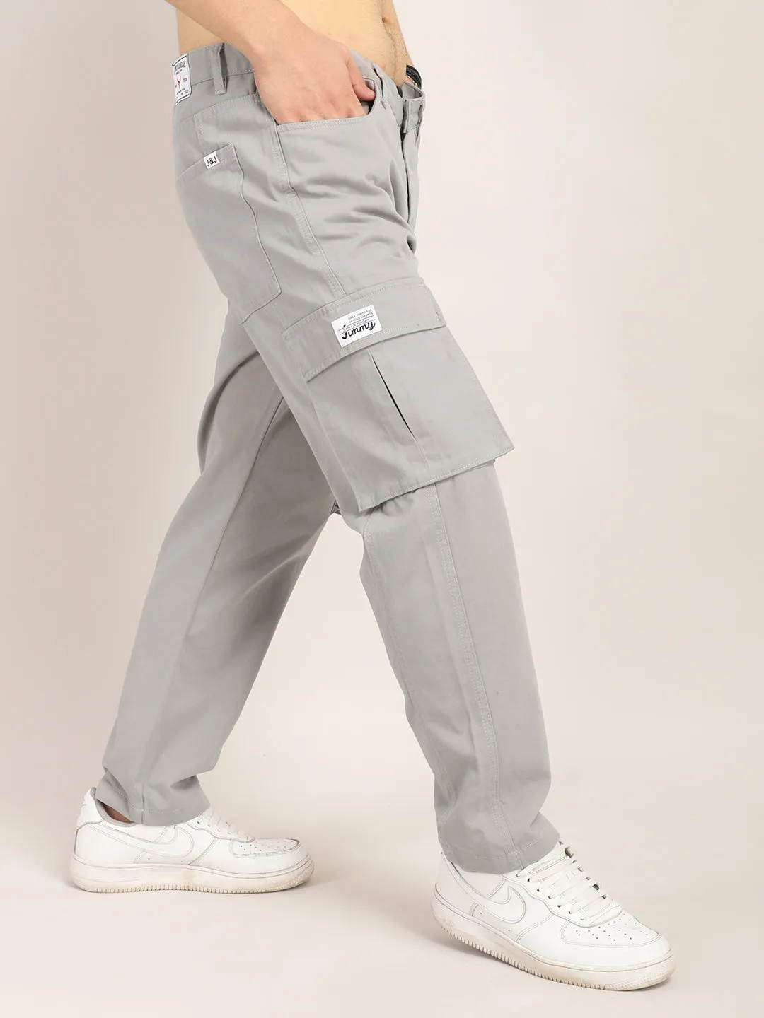 Drippy Light Grey Cotton Twill Plus Size Cargo