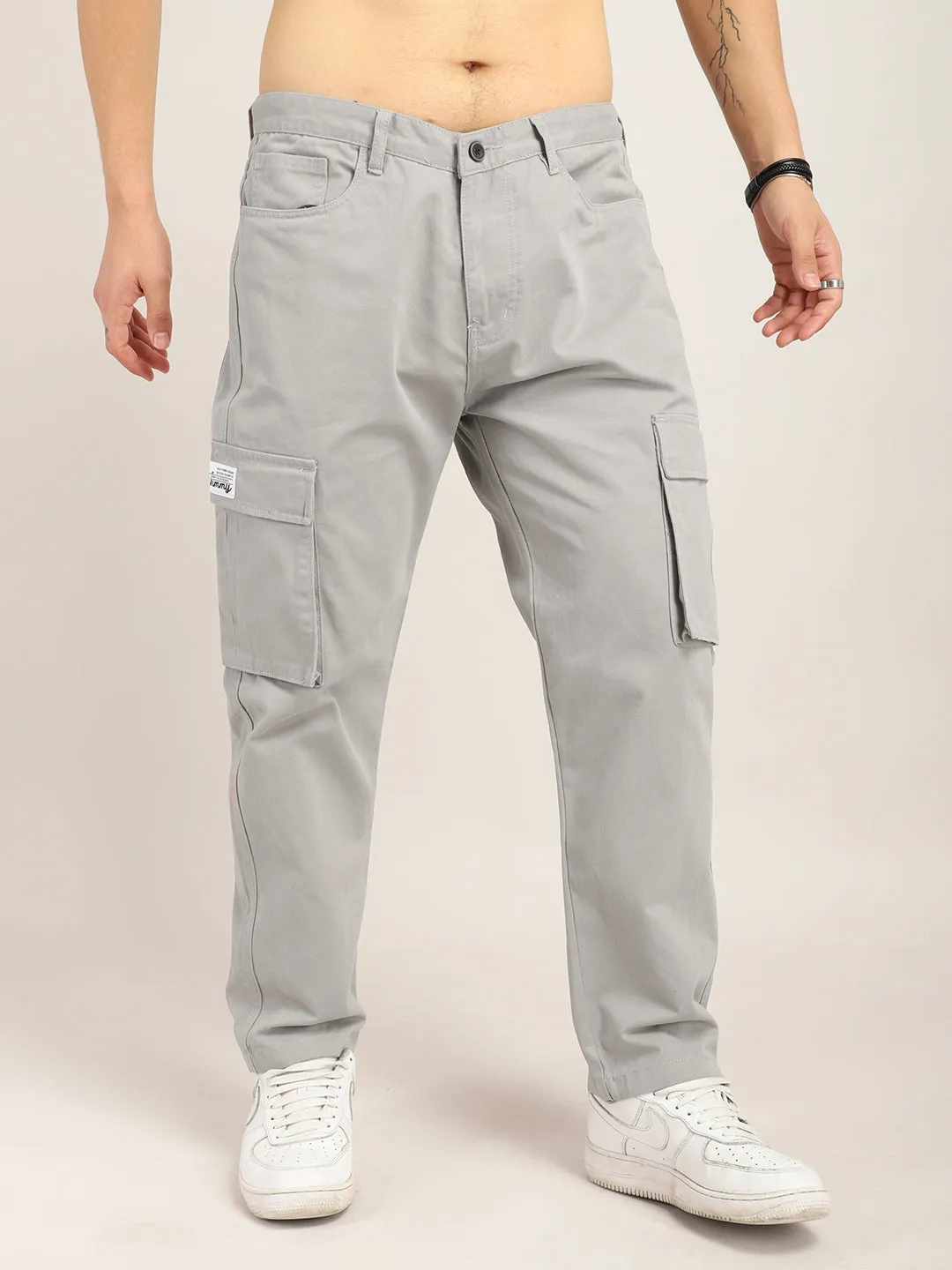 Drippy Light Grey Cotton Twill Plus Size Cargo