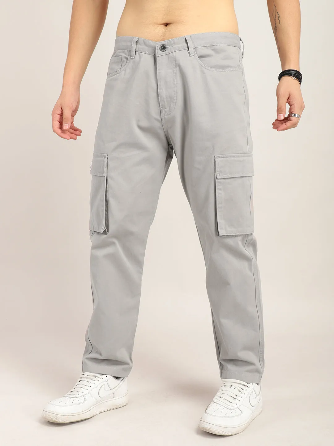 Drippy Light Grey Cotton Twill Plus Size Cargo