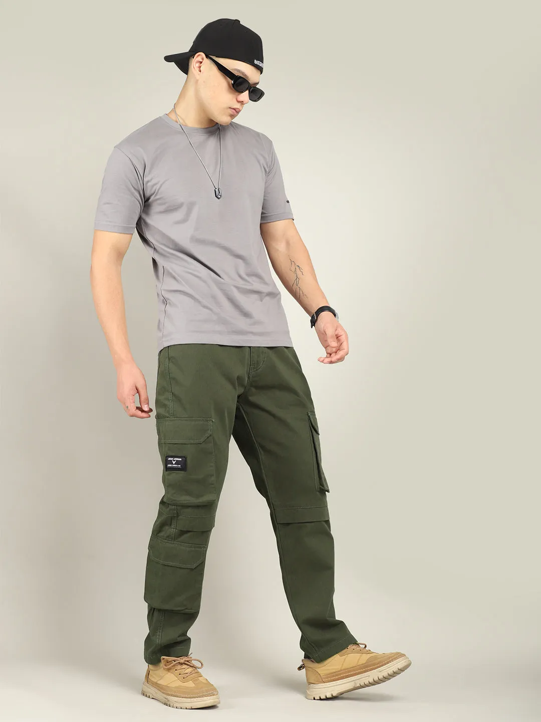 Fire Olive Baggy Fit 8 Pocket Cargo