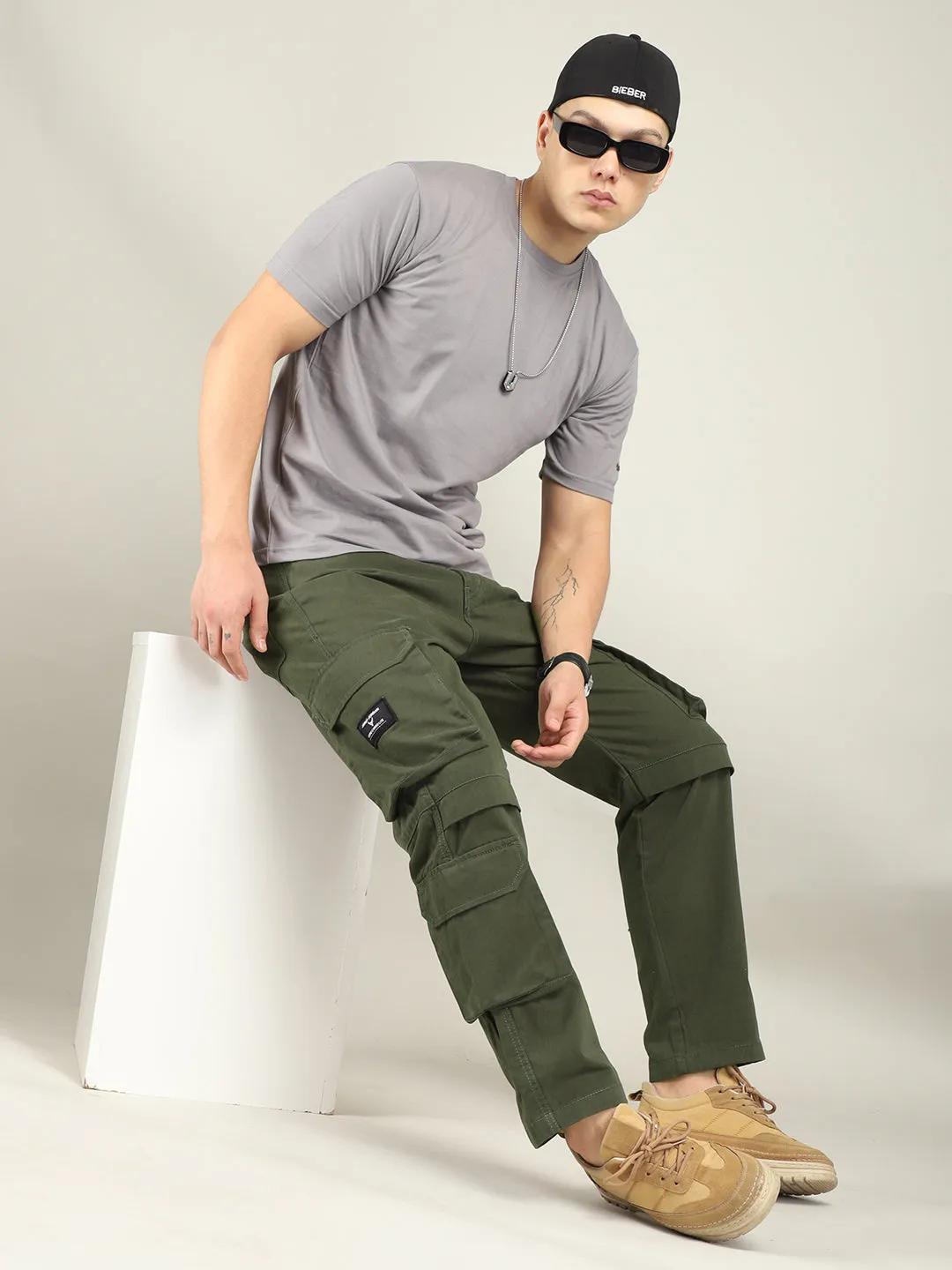 Fire Olive Baggy Fit 8 Pocket Cargo