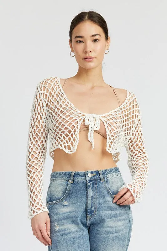 FRONT TIE ROPE CROCHET TOP