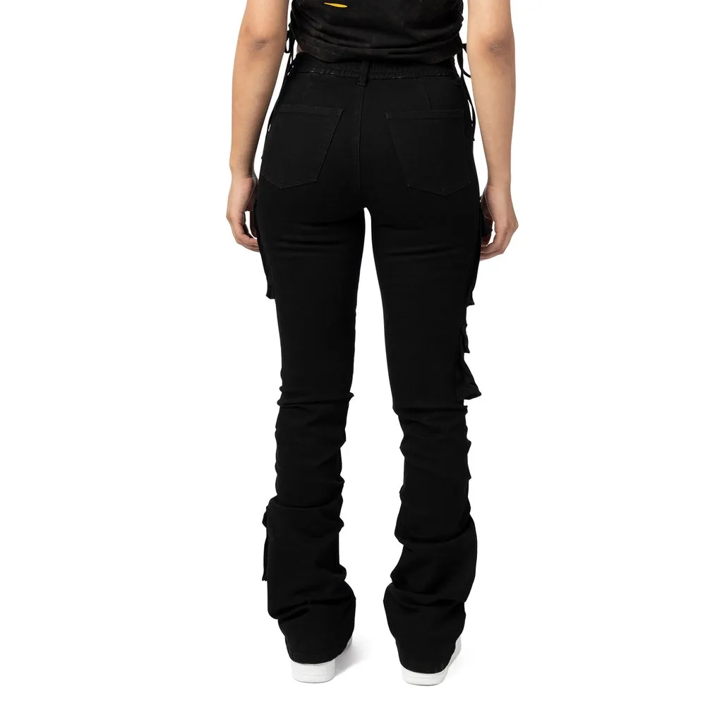 High Rise Utility Stacked Twill Pants - Black