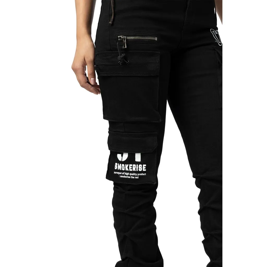 High Rise Utility Stacked Twill Pants - Black