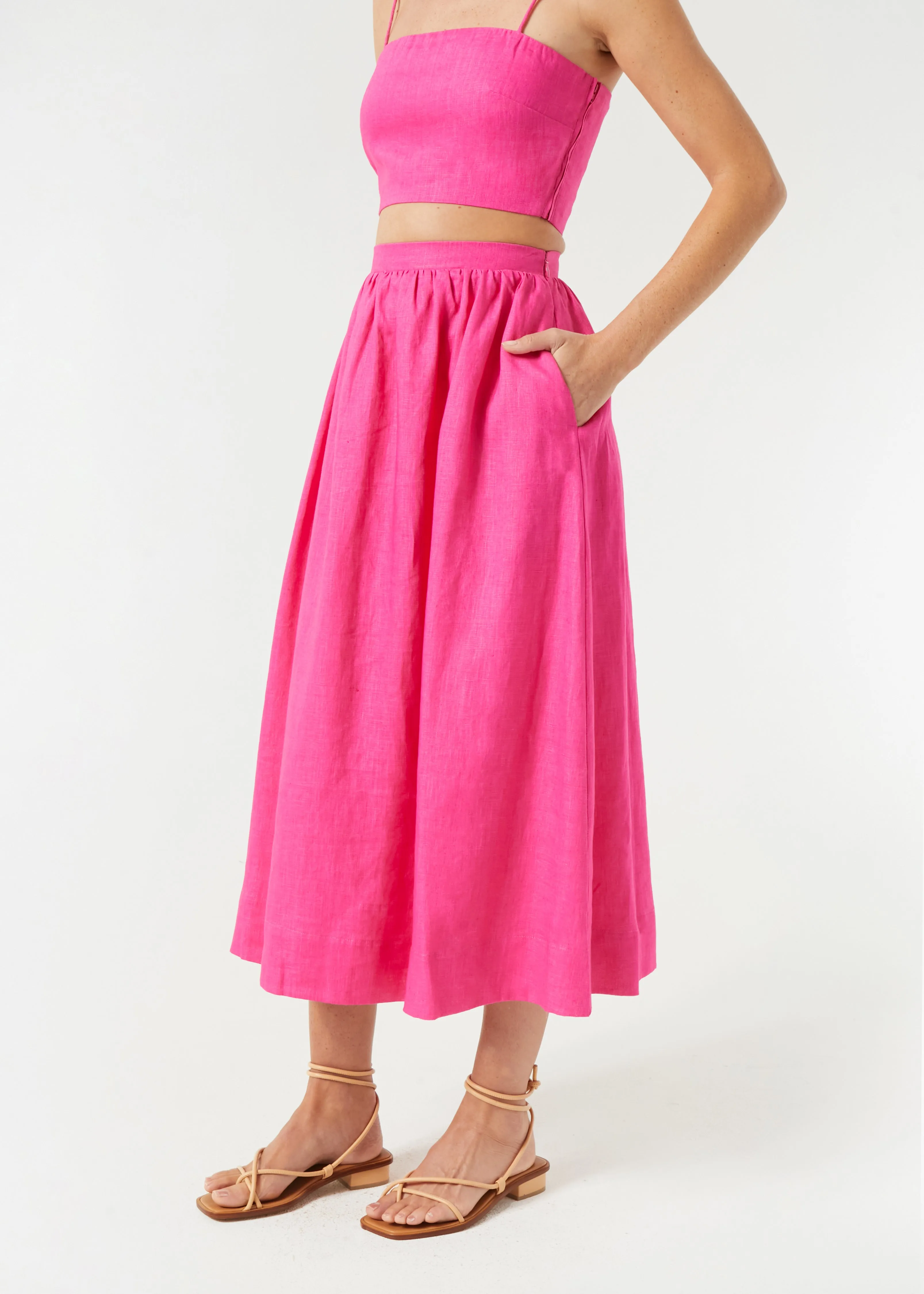 Linen Aaron Skirt | Hot Pink