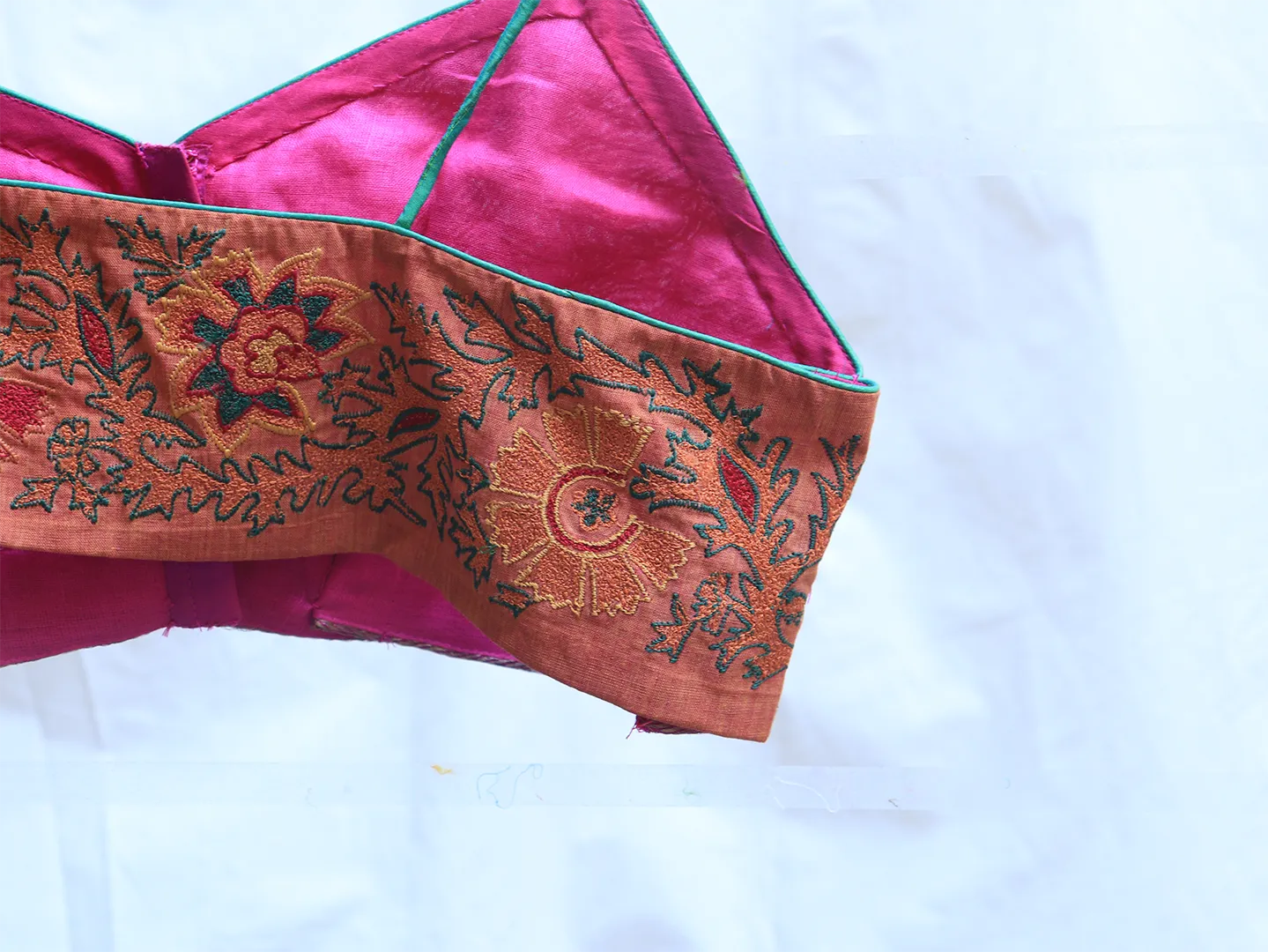 Magenta pink, Karnataka silk, Hand embroidery Bralette