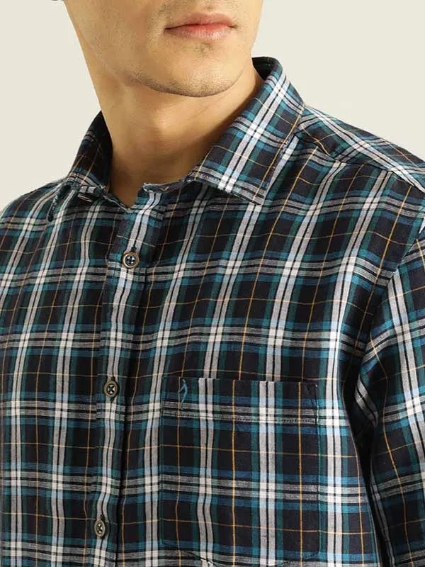 Men Checked Half Sleeve Linen Blend Shirt