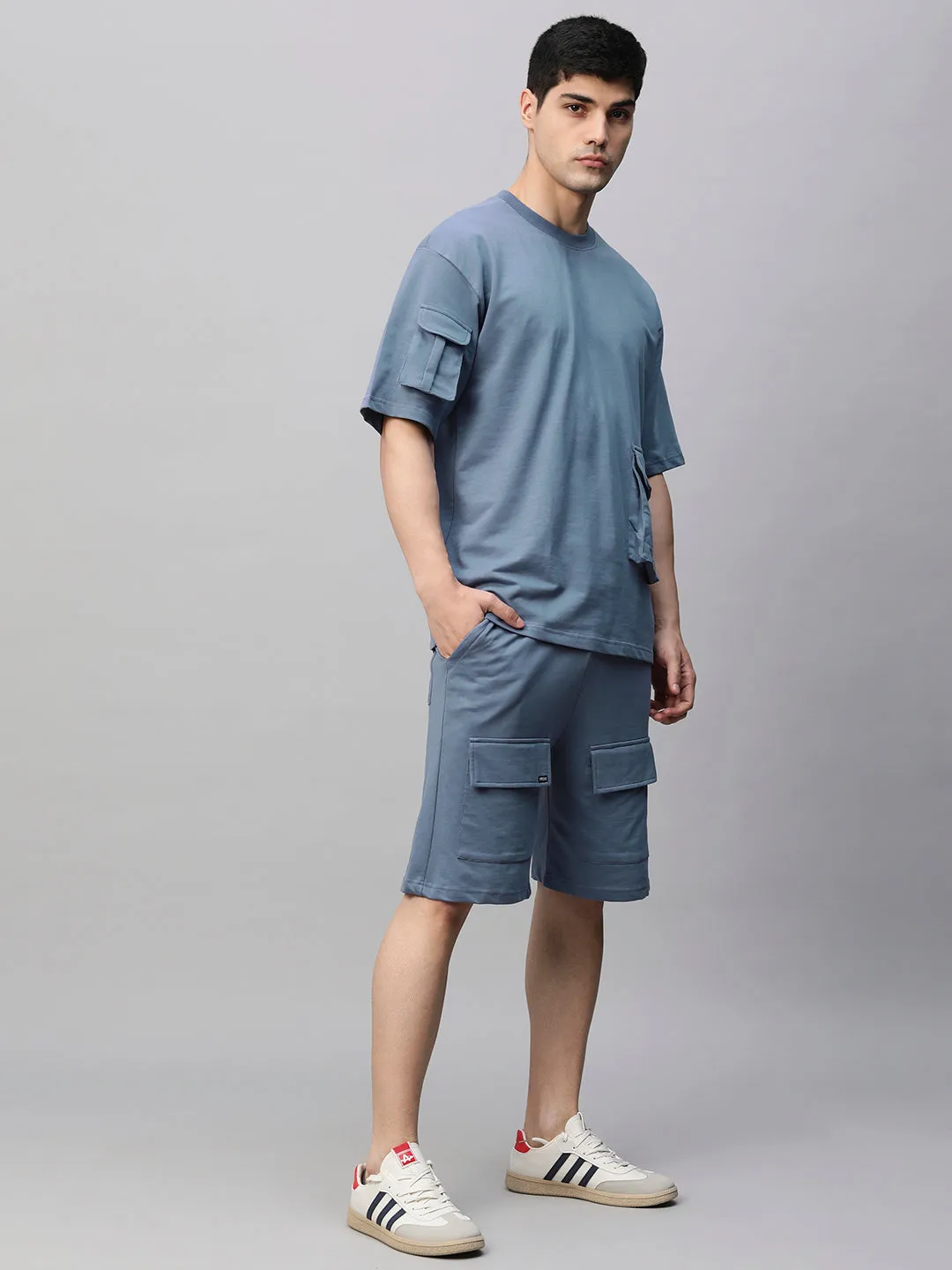 Men Premium Cargo Co-ord Set - Denim Blue