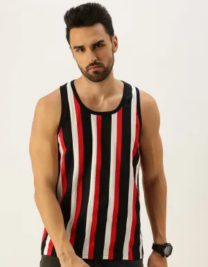 Nautical Stripes Round Neck Printed Gym Men's Vest