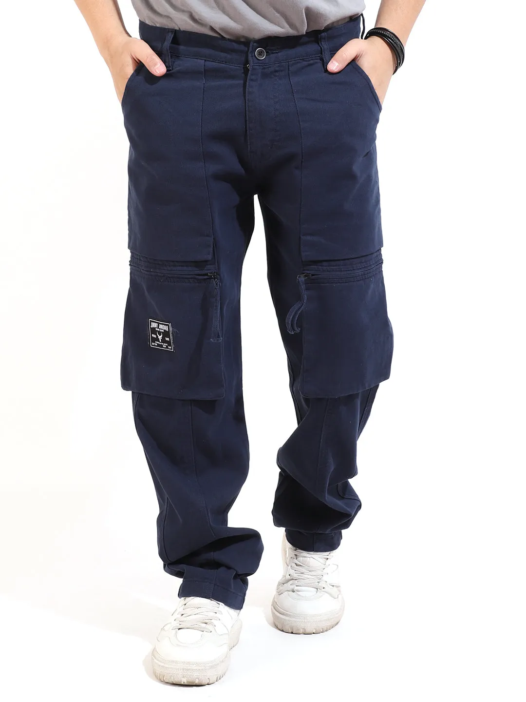 Navy Peach Finish Cotton Open Bottom Cargo