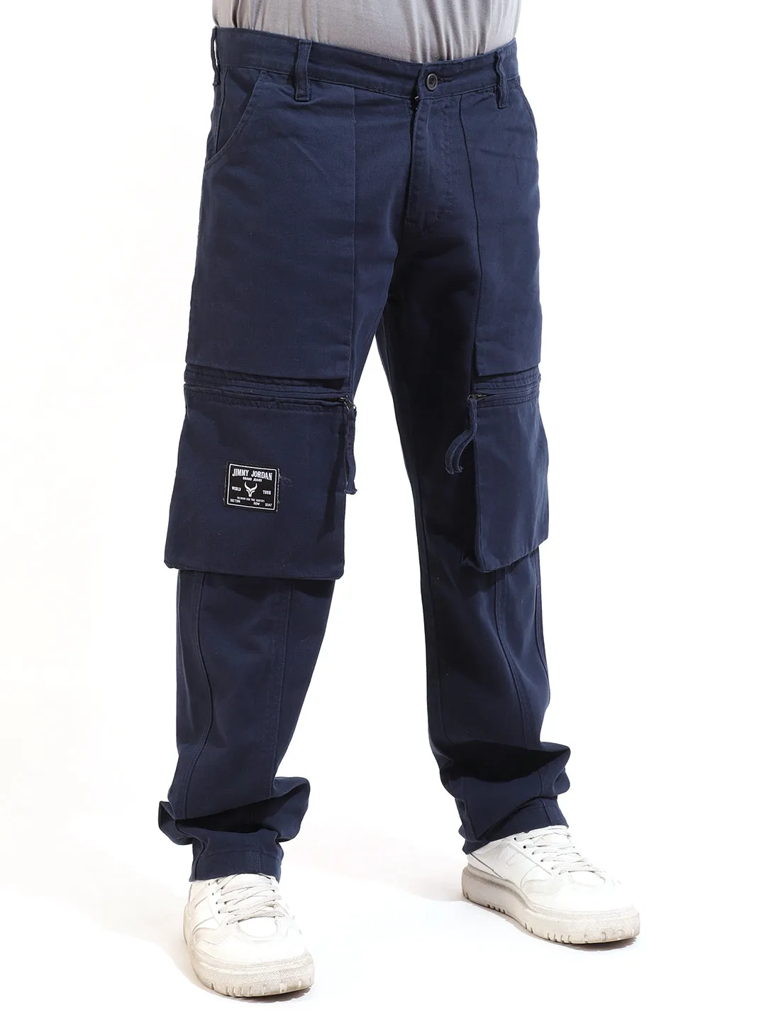 Navy Peach Finish Cotton Open Bottom Cargo