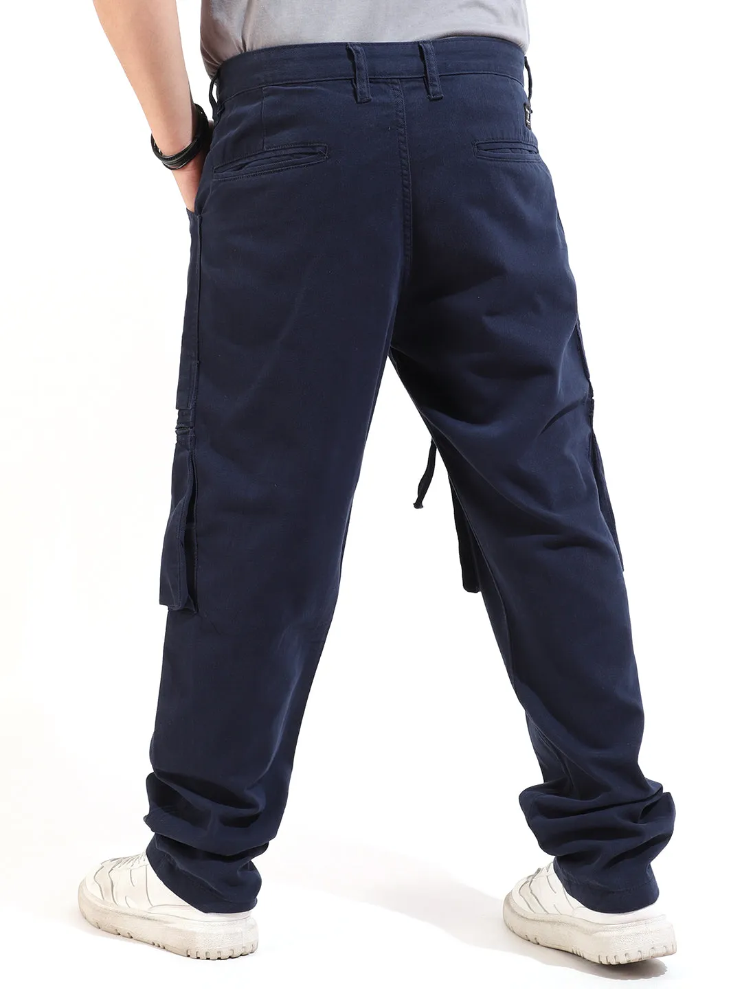 Navy Peach Finish Cotton Open Bottom Cargo