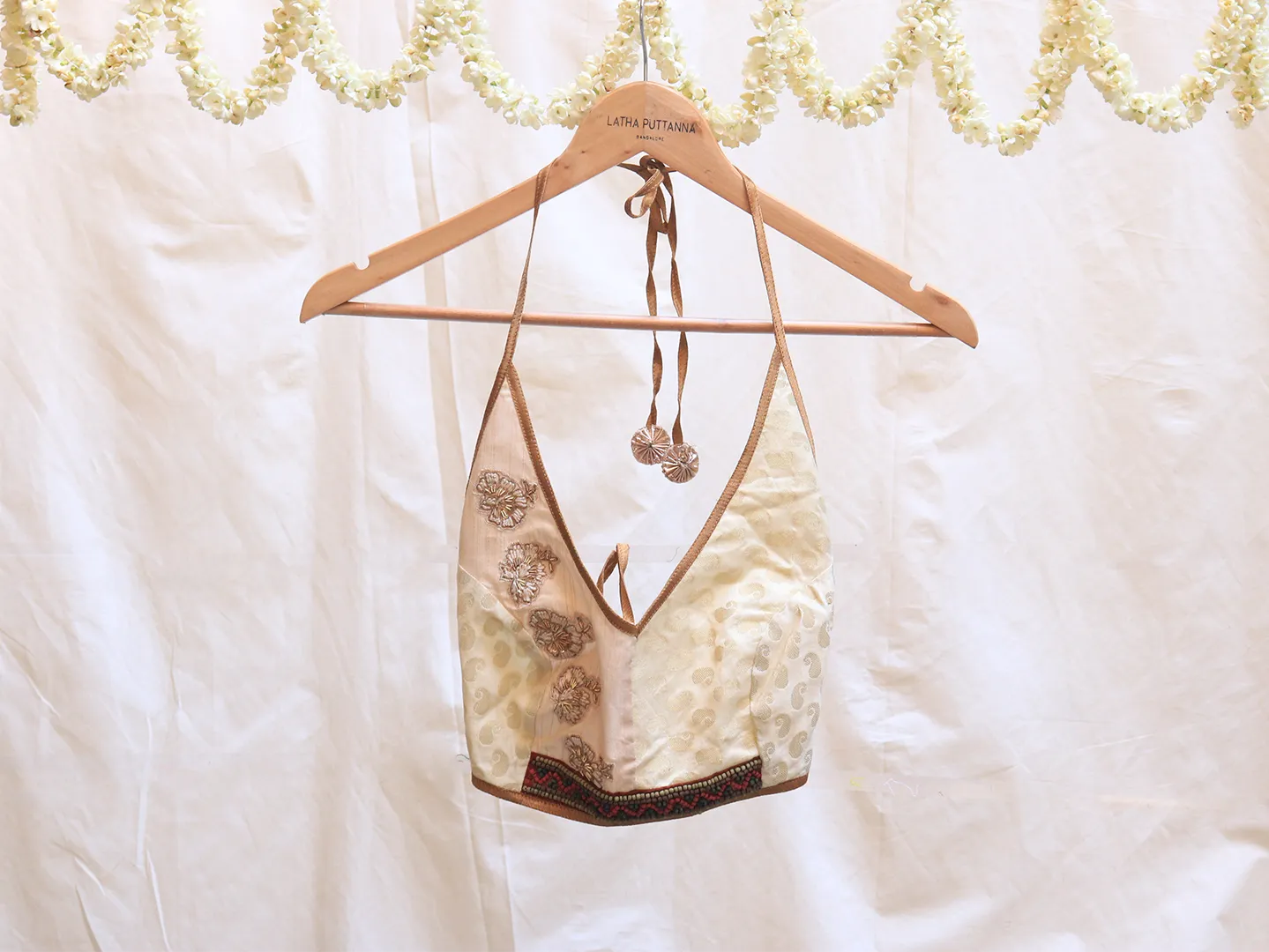 Off white, Raw silk and Brocade, Hand embroidery bikini