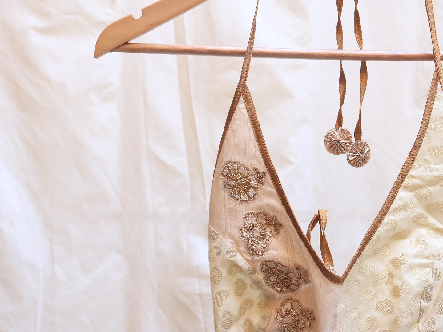 Off white, Raw silk and Brocade, Hand embroidery bikini