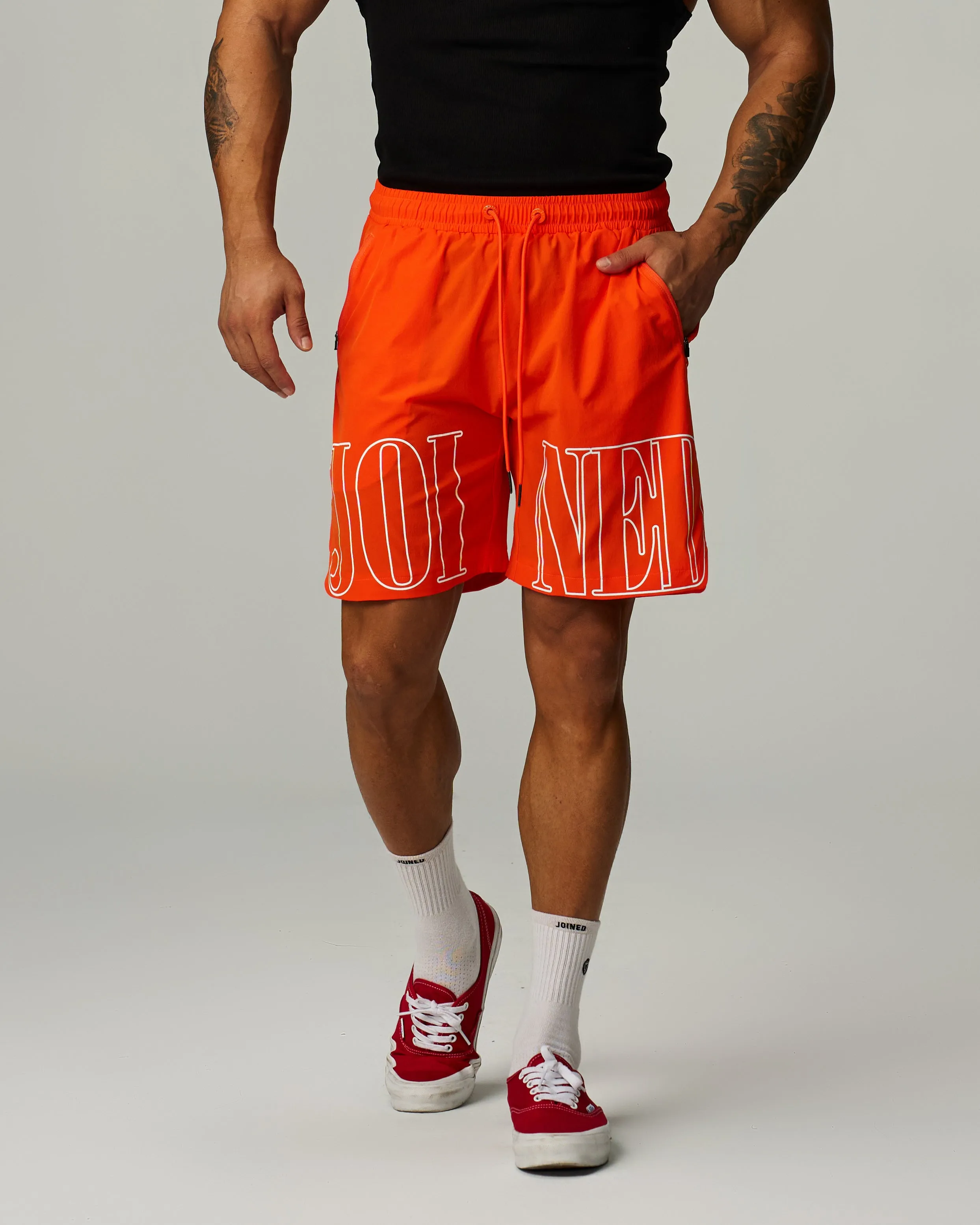 Quad Logo Side Slit Stretch Shorts