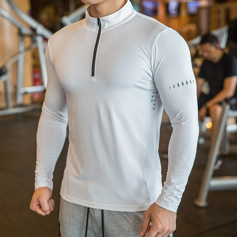 Quick Dry Men Breathable Running T-Shirt Long Sleeve Gym Shirt Fitness Sports Cycling Zipper Shirt | P37