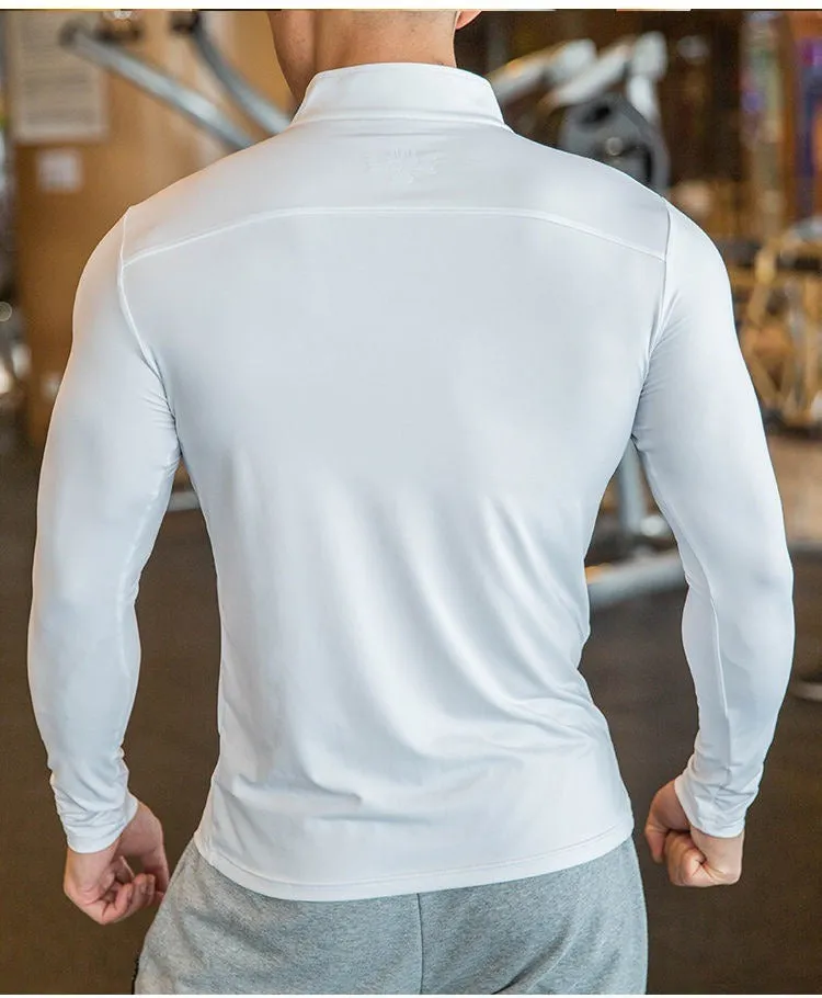 Quick Dry Men Breathable Running T-Shirt Long Sleeve Gym Shirt Fitness Sports Cycling Zipper Shirt | P37