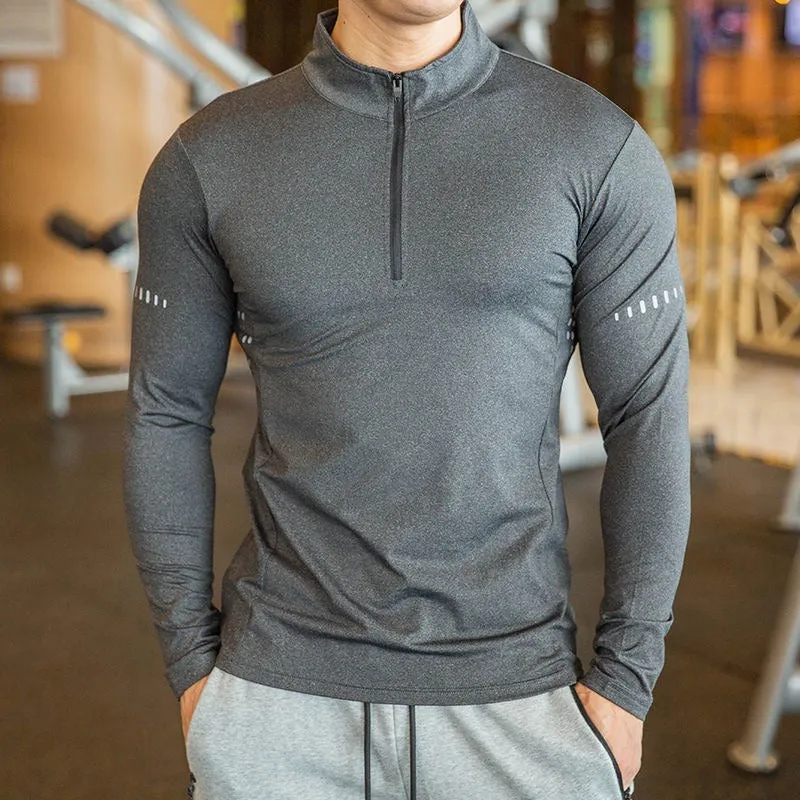 Quick Dry Men Breathable Running T-Shirt Long Sleeve Gym Shirt Fitness Sports Cycling Zipper Shirt | P37